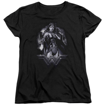 Black women's t-shirt with Batman v Superman Rainy Night graphic