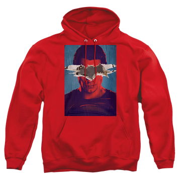 Red pullover hoodie with Batman v Superman Superman Poster graphic