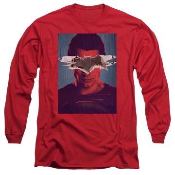 Red men's long sleeve t-shirt with Batman v Superman Superman Poster graphic