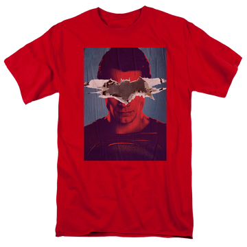 Red men's regular fit t-shirt with Batman v Superman Superman Poster graphic
