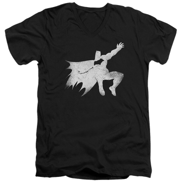 Black men's v-neck t-shirt with Batman v Superman Knight Silhouette graphic