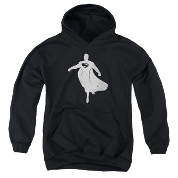 Black youth hoodie for ages 8 to 12 with Batman v Superman Superman Silhouette graphic