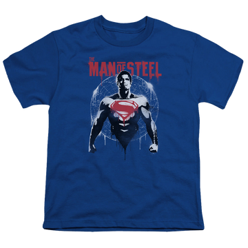 Royal youth t-shirt for ages 8 to 12 with Batman v Superman Super Spray graphic