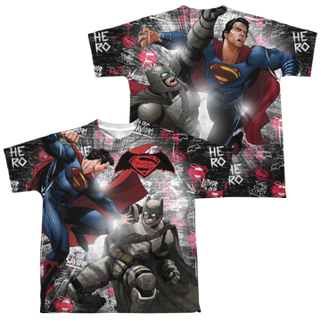 Batman v Superman Showdown youth all-over print t-shirt for ages 8 to 12