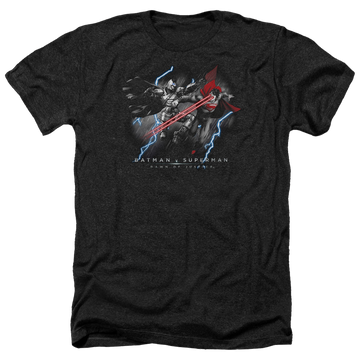 Charcoal men's heather t-shirt with Batman v Superman Lightning V Heat Vision graphic
