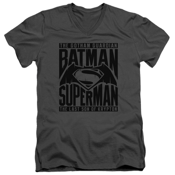 Charcoal men's v-neck t-shirt with Batman v Superman Title Fight graphic