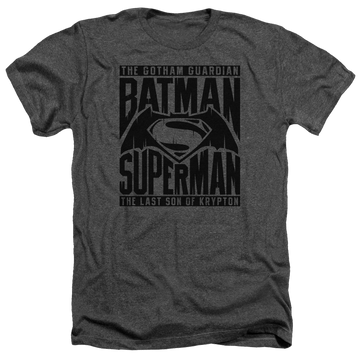 Charcoal men's heather t-shirt with Batman v Superman Title Fight graphic