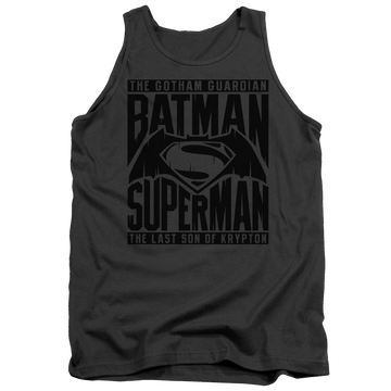 Charcoal men's tank with Batman v Superman Title Fight graphic
