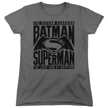 Charcoal women's t-shirt with Batman v Superman Title Fight graphic