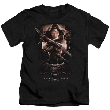 Black kid's t-shirt for ages 4 to 7 with Batman v Superman Ww Ground Zero graphic
