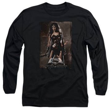 Black men's long sleeve t-shirt with Batman v Superman Ww Poster graphic