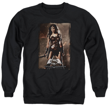 Black men's crewneck sweatshirt with Batman v Superman Ww Poster graphic