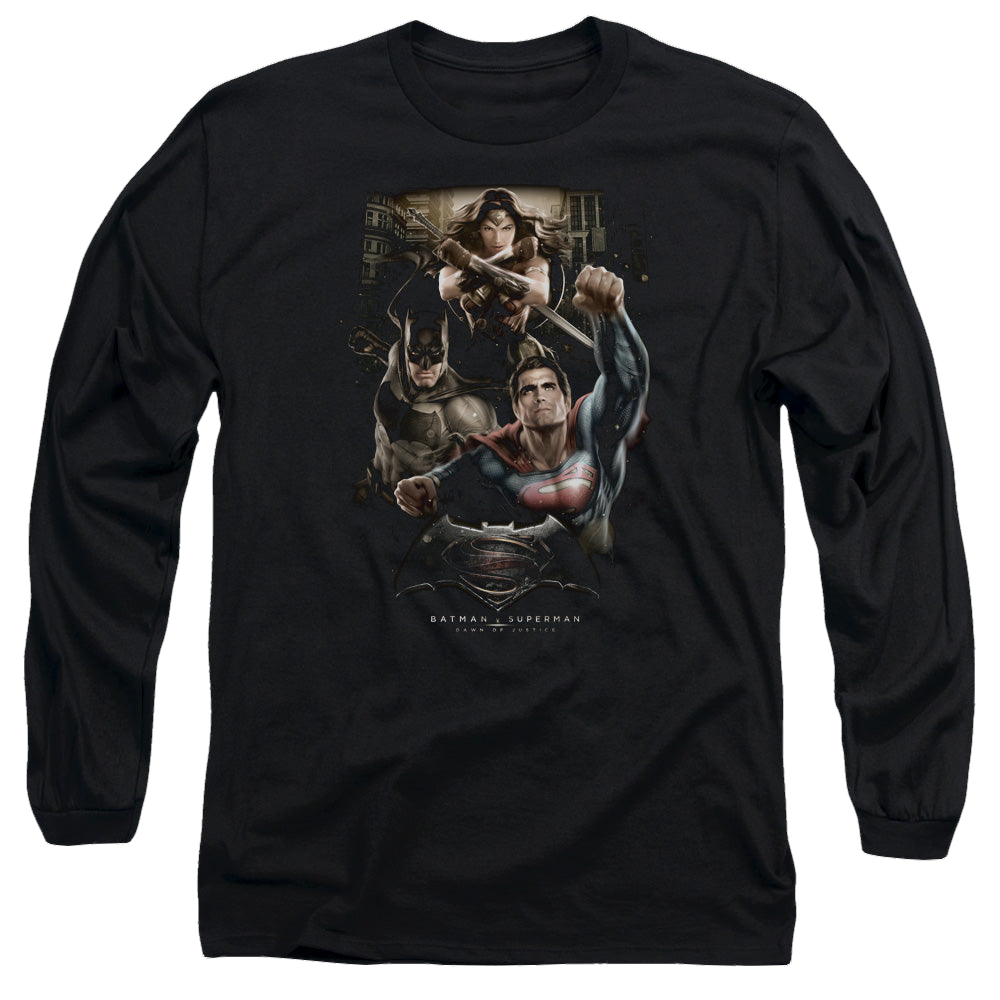 Batman v Superman Three In Action - Men's Long Sleeve T-Shirt Men's Long Sleeve T-Shirt Batman