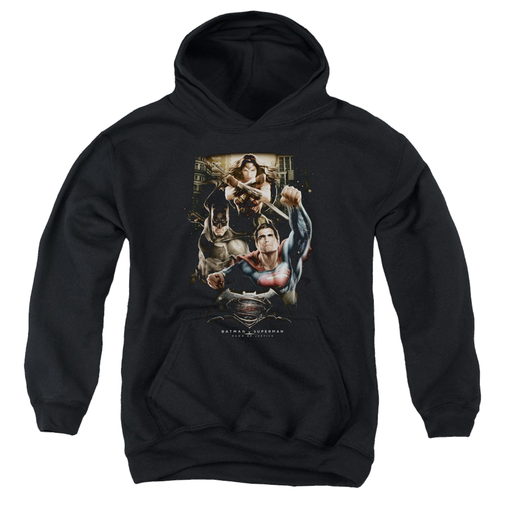 Batman v Superman Three In Action - Youth Hoodie Youth Hoodie (Ages 8-12) Batman