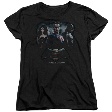 Black women's t-shirt with v Superman Batman V Superman The Crew graphic