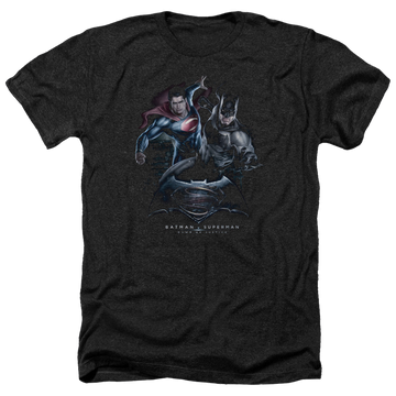 Charcoal men's heather t-shirt with Batman v Superman Team Up graphic