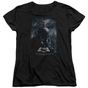 Black women's t-shirt with Batman v Superman Supe Poster graphic