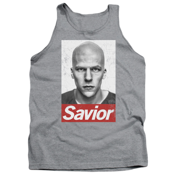 Athletic heather men's tank with Batman v Superman Savior graphic