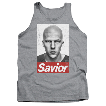 Athletic heather men's tank with Batman v Superman Savior graphic