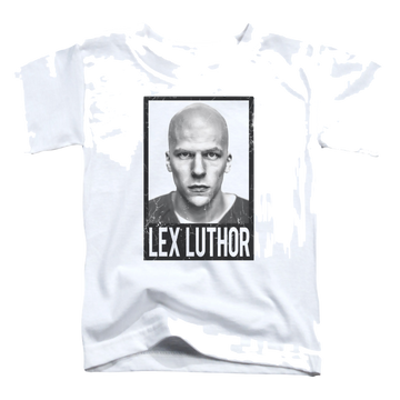 White kid's t-shirt for ages 4 to 7 with Batman v Superman Luthor graphic