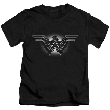 Black kid's t-shirt for ages 4 to 7 with Batman v Superman Glow Emblem graphic