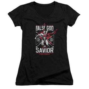 Batman v Superman False God Or Savior - Juniors V-Neck T-Shirt Juniors V-Neck T-Shirt Batman