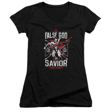 Batman v Superman False God Or Savior - Juniors V-Neck T-Shirt Juniors V-Neck T-Shirt Batman
