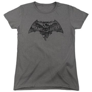 Charcoal women's t-shirt with Batman v Superman Vigilante Justice graphic