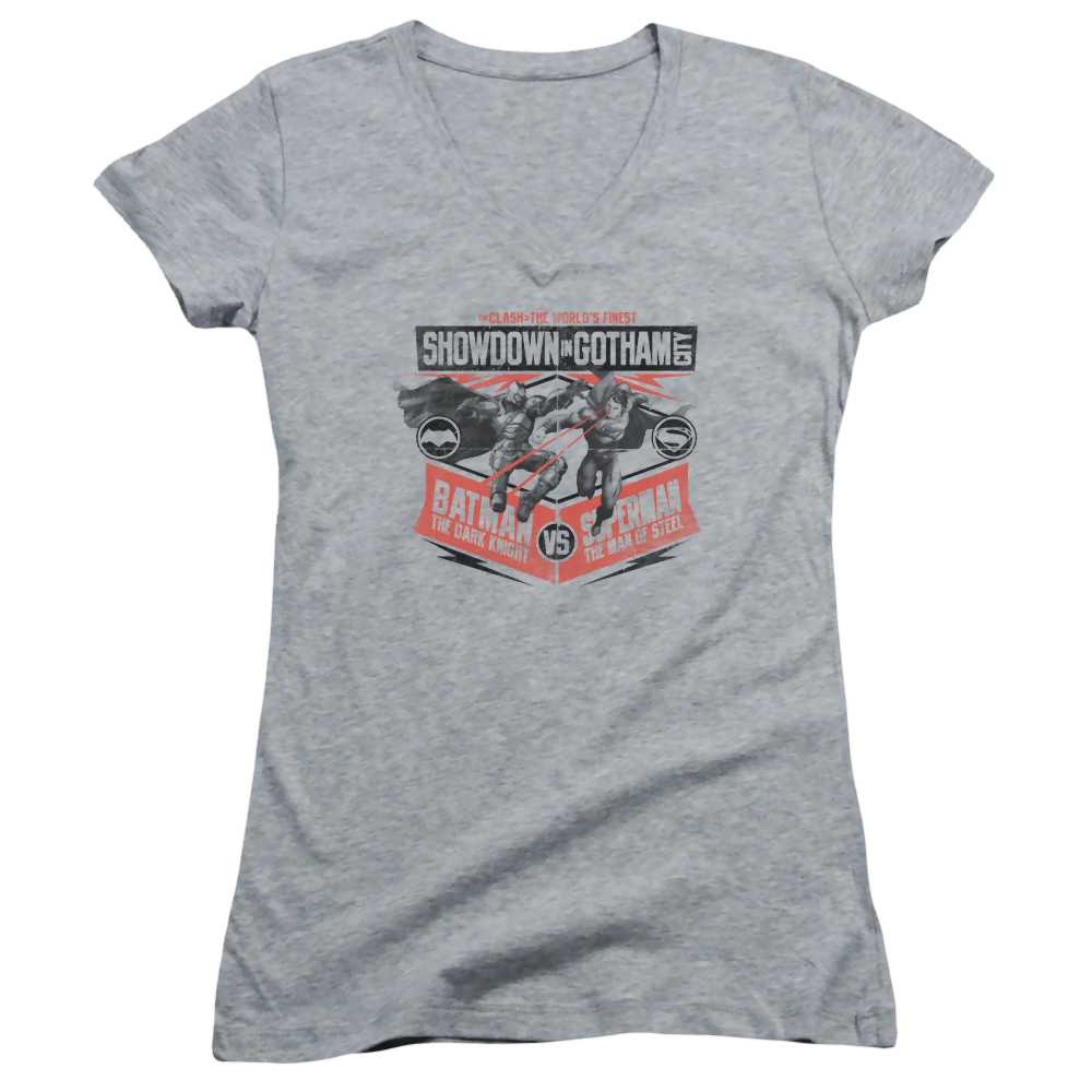 Batman v Superman Showdown In Gotham - Juniors V-Neck T-Shirt Juniors V-Neck T-Shirt Batman