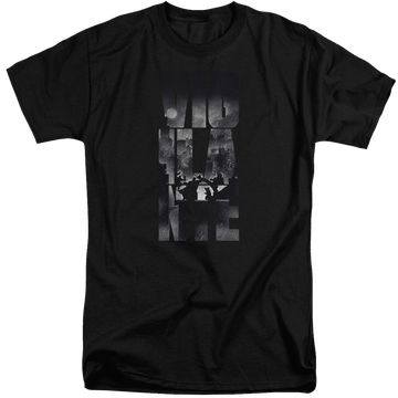 Black men's tall fit t-shirt with Batman v Superman Rainy Viglante graphic
