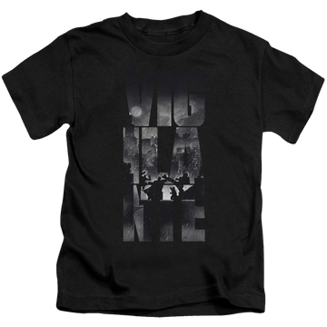 Black kid's t-shirt for ages 4 to 7 with Batman v Superman Rainy Viglante graphic