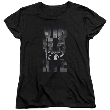 Black women's t-shirt with Batman v Superman Rainy Viglante graphic