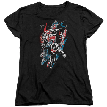 Black women's t-shirt with Batman v Superman Ripped Trio 2 graphic