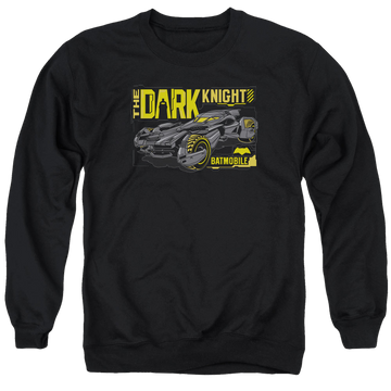 Black men's crewneck sweatshirt with Batman v Superman Mobil Dark Knight graphic