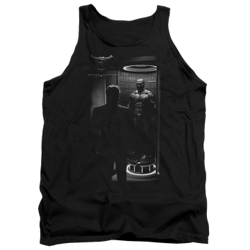 Black men's tank with Batman v Superman Suit Up graphic