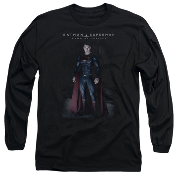 Black men's long sleeve t-shirt with Batman v Superman Stand Tall graphic