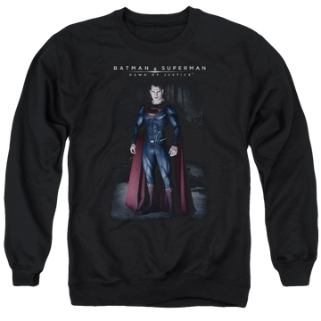 Black men's crewneck sweatshirt with Batman v Superman Stand Tall graphic