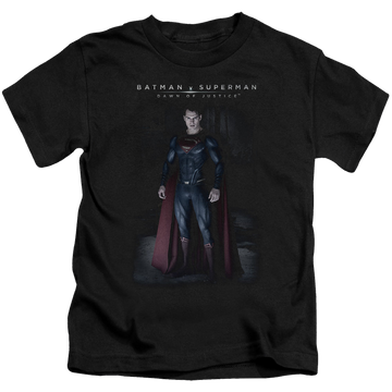 Black kid's t-shirt for ages 4 to 7 with Batman v Superman Stand Tall graphic