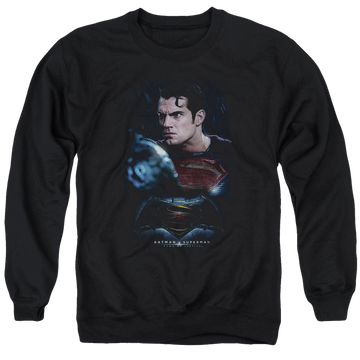 Black men's crewneck sweatshirt with Batman v Superman Super Angry graphic