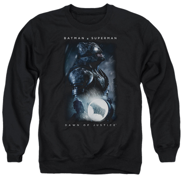 Black men's crewneck sweatshirt with Batman v Superman Signal graphic