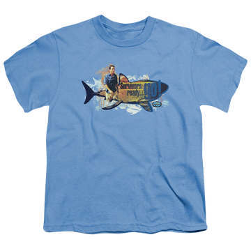 Carolina blue youth t-shirt for ages 8 to 12 with Survivor Ready Go graphic