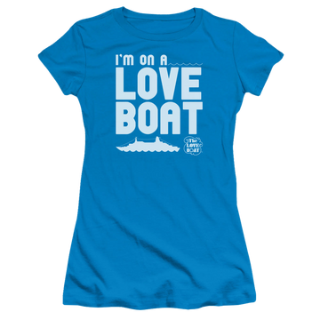 Turquoise juniors t-shirt with The Love Boat Im On A graphic