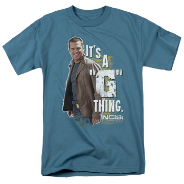 Slate men's regular fit t-shirt with NCIS Los Angeles G Thing graphic