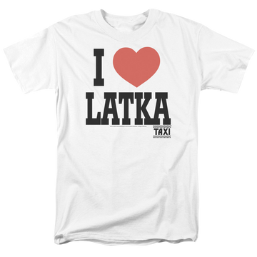 White men's regular fit t-shirt with Taxi I Heart Latka graphic