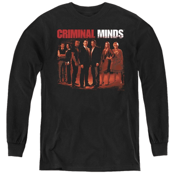 Black youth long sleeve t-shirt with Criminal Minds The Crew graphic