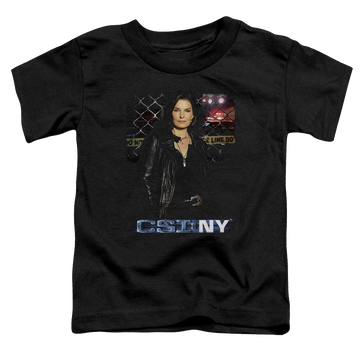 Black toddler t-shirt with CSI New York Jo graphic
