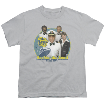 Silver youth t-shirt for ages 8 to 12 with The Love Boat Rockin The Boat graphic