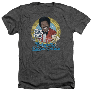 Charcoal men's heather t-shirt with The Love Boat Original Booze Cruise graphic