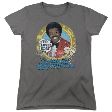 Charcoal women's t-shirt with The Love Boat Original Booze Cruise graphic