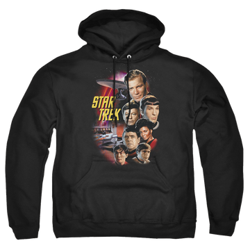 Black pullover hoodie with Star Trek The Classic Crew graphic